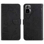 For Xiaomi Poco M5s HT03 Skin Feel Butterfly Embossed Flip Leather Phone Case(Black)