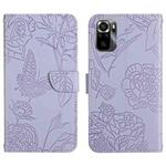 For Xiaomi Poco M5s HT03 Skin Feel Butterfly Embossed Flip Leather Phone Case(Purple)