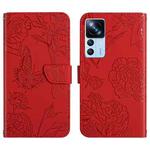 For Xiaomi Redmi K50 Ultra/12T/12T Pro HT03 Skin Feel Butterfly Embossed Flip Leather Phone Case(Red)