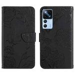 For Xiaomi Redmi K50 Ultra/12T/12T Pro HT03 Skin Feel Butterfly Embossed Flip Leather Phone Case(Black)