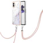 For Nothing Phone 1 Electroplating Marble Pattern TPU Phone Case with Lanyard(White 006)