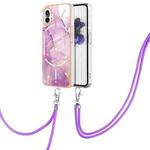 For Nothing Phone 1 Electroplating Marble Pattern TPU Phone Case with Lanyard(Purple 001)