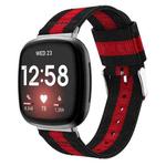 For Fitbit Versa 4 / Sense 2 Universal Stripe Nylon Watch Band(Black Red Black)