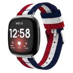 For Fitbit Versa 4 / Sense 2 Universal Stripe Nylon Watch Band(Blue White Red)