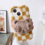 For iPhone 14 Cute Eye Bear Plush TPU Phone Case(Yellow White)