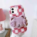 For iPhone 12 Cute Eye Bear Plush TPU Phone Case(Pink White)