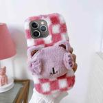 For iPhone 11 Pro Max Cute Eye Bear Plush TPU Phone Case(Pink White)