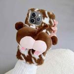 For iPhone 11 Pro Max Big Ass Monkey Plush TPU Phone Case(Brown White)