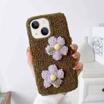 For iPhone 13 Flowers Plush TPU Phone Case(Coffee)