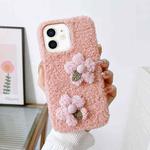 For iPhone 12 Flowers Plush TPU Phone Case(Pink)