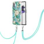 For Nothing Phone 1 Electroplating Splicing Marble Flower Pattern TPU Shockproof Case with Lanyard(Blue Flower)