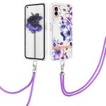For Nothing Phone 1 Flowers Series TPU Phone Case with Lanyard(Purple Begonia)