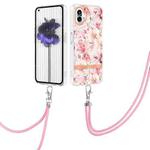 For Nothing Phone 1 Flowers Series TPU Phone Case with Lanyard(Pink Gardenia)