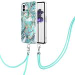 For Nothing Phone 1 Electroplating Splicing Marble TPU Phone Case with Lanyard(Blue)
