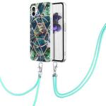 For Nothing Phone 1 Electroplating Splicing Marble TPU Phone Case with Lanyard(Blue Green)