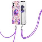For Nothing Phone 1 Electroplating Splicing Marble TPU Phone Case with Lanyard(Light Purple)