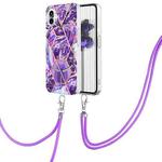 For Nothing Phone 1 Electroplating Splicing Marble TPU Phone Case with Lanyard(Dark Purple)