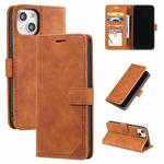 For iPhone 14 Skin Feel Anti-theft Brush Horizontal Flip Leather Phone Case(Brown)