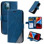 For iPhone 14 Plus Skin Feel Splicing Leather Phone Case(Blue)