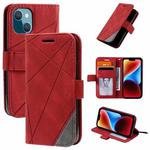 For iPhone 14 Plus Skin Feel Splicing Leather Phone Case(Red)