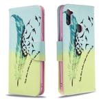 For Galaxy A11 Colored Drawing Pattern Horizontal Flip Leather Case with Holder & Card Slots & Wallet(Feather)