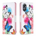 For OPPO A17 Drawing Pattern Leather Phone Case(Butterflies)