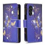 For Samsung Galaxy A14 5G Colored Drawing Pattern Zipper Leather Phone Case(Purple Butterfly)