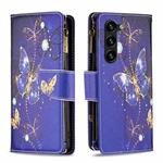 For Samsung Galaxy S23+ 5G Colored Drawing Pattern Zipper Leather Phone Case(Purple Butterfly)