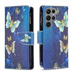 For Samsung Galaxy S23 Ultra 5G Colored Drawing Pattern Zipper Leather Phone Case(Gold Butterfly)