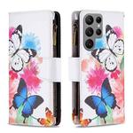 For Samsung Galaxy S23 Ultra 5G Colored Drawing Pattern Zipper Leather Phone Case(Two Butterflies)