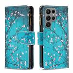 For Samsung Galaxy S23 Ultra 5G Colored Drawing Pattern Zipper Leather Phone Case(Plum Blossom)