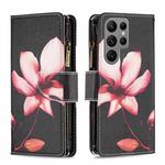 For Samsung Galaxy S23 Ultra 5G Colored Drawing Pattern Zipper Leather Phone Case(Lotus)