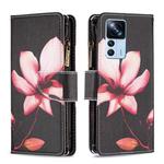 For Xiaomi 12T / 12T Pro / Redmi K50 Ultra Colored Drawing Pattern Zipper Leather Phone Case(Lotus)