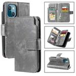 For iPhone 14 Litchi Texture 9 Card Tri-Fold Wallets Leather Phone Case(Grey)