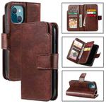 For iPhone 14 Litchi Texture 9 Card Tri-Fold Wallets Leather Phone Case(Brown)