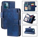 For iPhone 14 Litchi Texture 9 Card Tri-Fold Wallets Leather Phone Case(Blue)