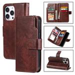 For iPhone 14 Pro Litchi Texture 9 Card Tri-Fold Wallets Leather Phone Case(Brown)