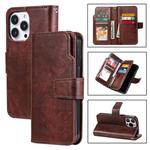 For iPhone 14 Pro Max Litchi Texture 9 Card Tri-Fold Wallets Leather Phone Case(Brown)