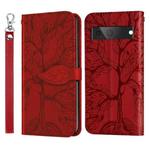 For Google Pixel 7 Life Tree Embossing Pattern Horizontal Flip Leather Phone Case(Red)