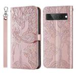 For Google Pixel 7 Pro Life Tree Embossing Pattern Horizontal Flip Leather Phone Case(Rose Gold)