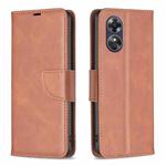 For OPPO A17 Lambskin Texture Leather Phone Case(Brown)