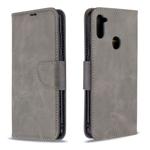 For Galaxy A11 Retro Lambskin Texture Pure Color Horizontal Flip PU Leather Case with Holder & Card Slots & Wallet & Lanyard(Grey)