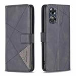 For OPPO A17 Magnetic Buckle Rhombus Texture Leather Phone Case(Black)