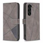 For Samsung Galaxy S23+ 5G Magnetic Buckle Rhombus Texture Leather Phone Case(Grey)