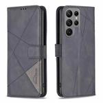 For Samsung Galaxy S23 Ultra 5G Magnetic Buckle Rhombus Texture Leather Phone Case(Black)