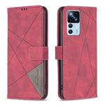 For Xiaomi 12T / 12T Pro / Redmi K50 Ultra Magnetic Buckle Rhombus Texture Leather Phone Case(Red)