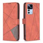 For Xiaomi 12T / 12T Pro / Redmi K50 Ultra Magnetic Buckle Rhombus Texture Leather Phone Case(Brown)