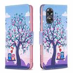For OPPO A17 Colored Drawing Pattern Leather Phone Case(Owl)