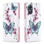 For OPPO A17 Colored Drawing Pattern Leather Phone Case(Flowers Butterfly)