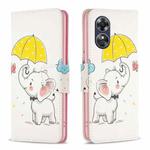 For OPPO A17 Colored Drawing Pattern Leather Phone Case(Umbrella Elephant)